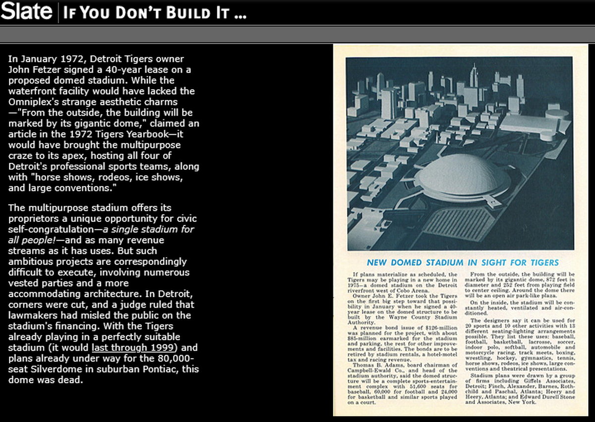 Unbuilt Sports Stadiums - Detroit Riverfront Dome Stadium Concept (newer photo)